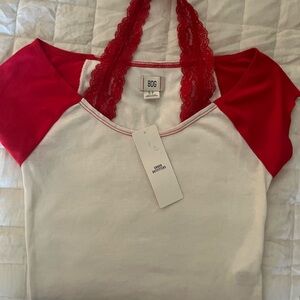 Urban outfitters BDG Red and White Lace Accent Top